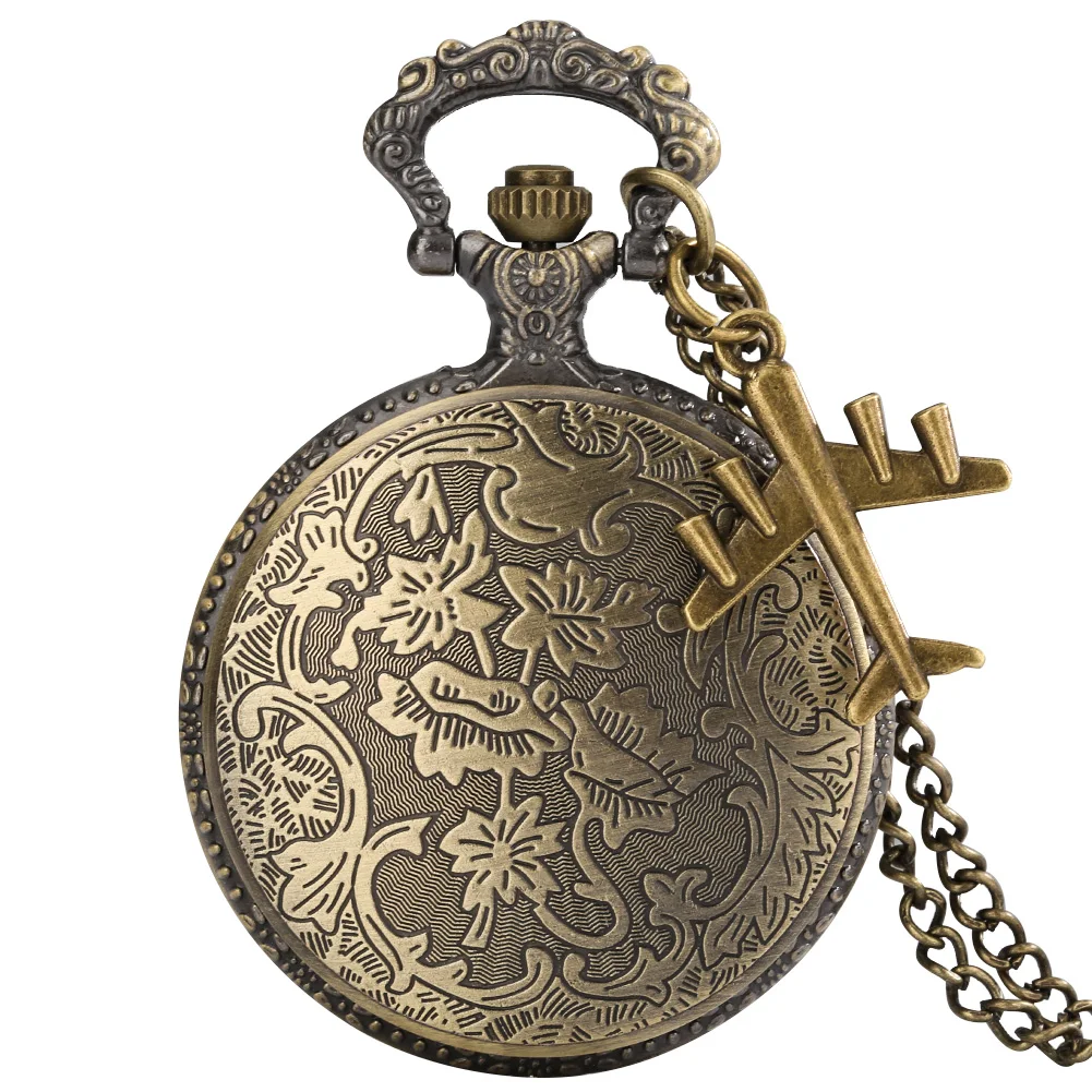 1939-1945 America Nairpower B-29 Aircraft Quartz Pocket Watch Retro Army Military Necklace Chain Clock with Airplane Accessory