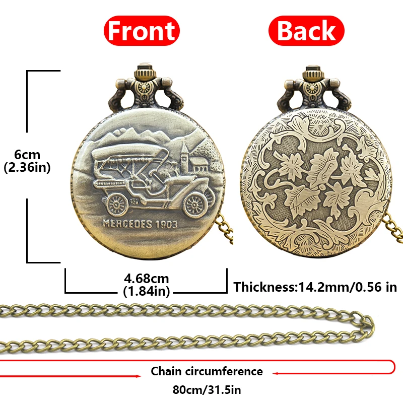 Vintage Bronze Steampunk Vintage Car 1903 Carved Quartz Pocket Watch Necklace Pendant Clock Chain Men Women Chain Gift