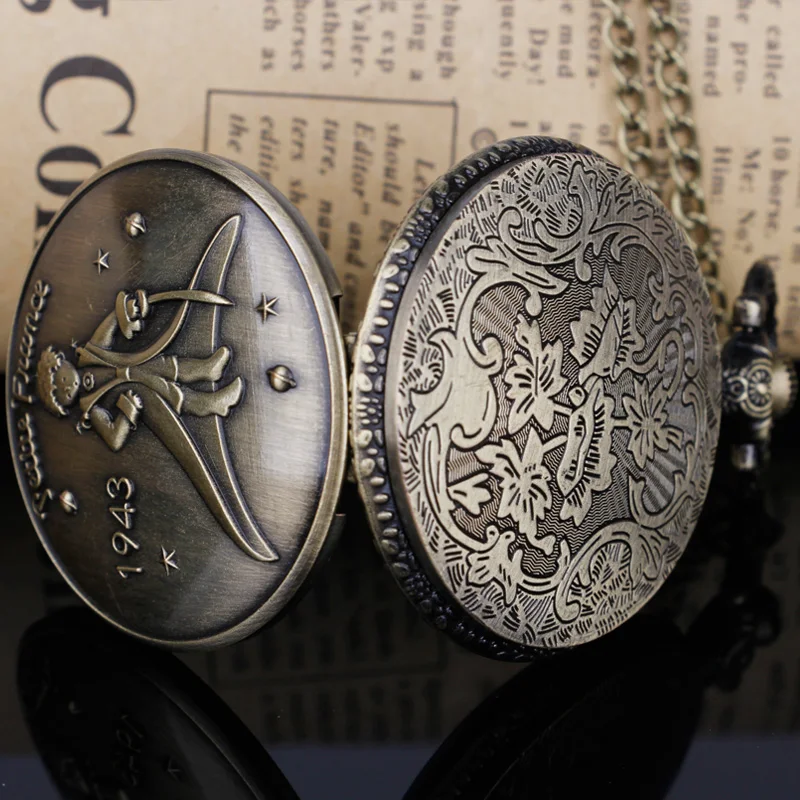 Vintage Prince Quartz Pocket Watch Necklace Bronze Pendant Chain Quartz Clock Children Women Men Gift