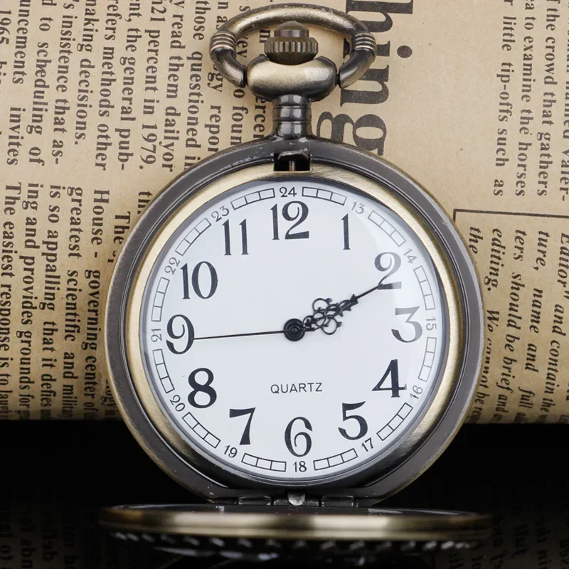 Vintage Steam Train Running on The Tracks Hollow Pocket Watch Necklace Pendant Chain Quartz Watch Unisex Gifts for Men Women