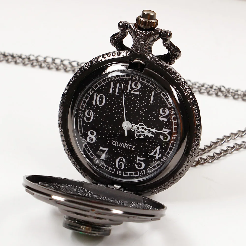 Vintage Black Compass Pocket Watch Cool Black Necklace Quartz Pocket Watches Pendant Gift for Men Women CF1382