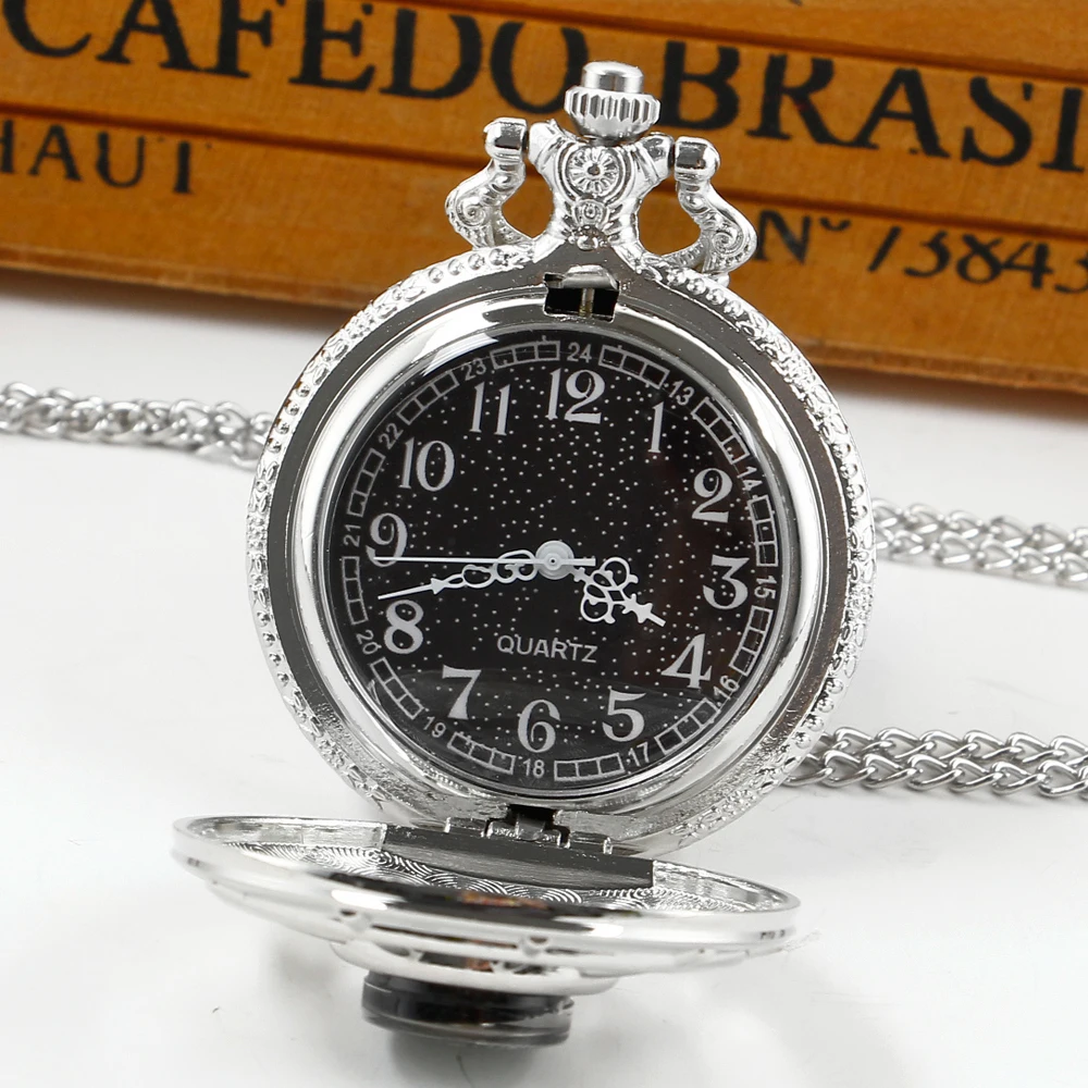 Vintage Black Compass Pocket Watch Cool Black Necklace Quartz Pocket Watches Pendant Gift for Men Women CF1382