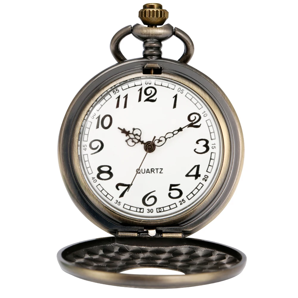 Bronze Engraved Roman Numerals Hollow Quartz Pocket Watch Classic Antique Necklace Pendant Clock Gifts with Chain