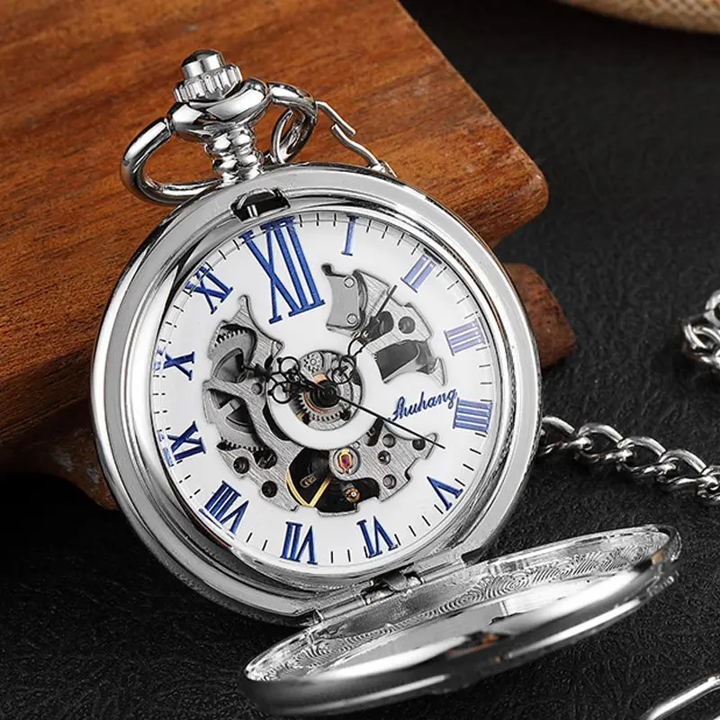 Golden Hollow Deer Pattern Mechanical Pocket Watch Vintage Double Side Steampunk Fob Clock Male Necklace Watch Chain Women Men
