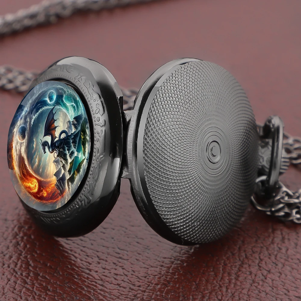 Majestic Dragon and Mystical Landscape Pocket Watch Vintage Women Necklace Pendant Clock Men Watch Gift Relojes De Bolsillo