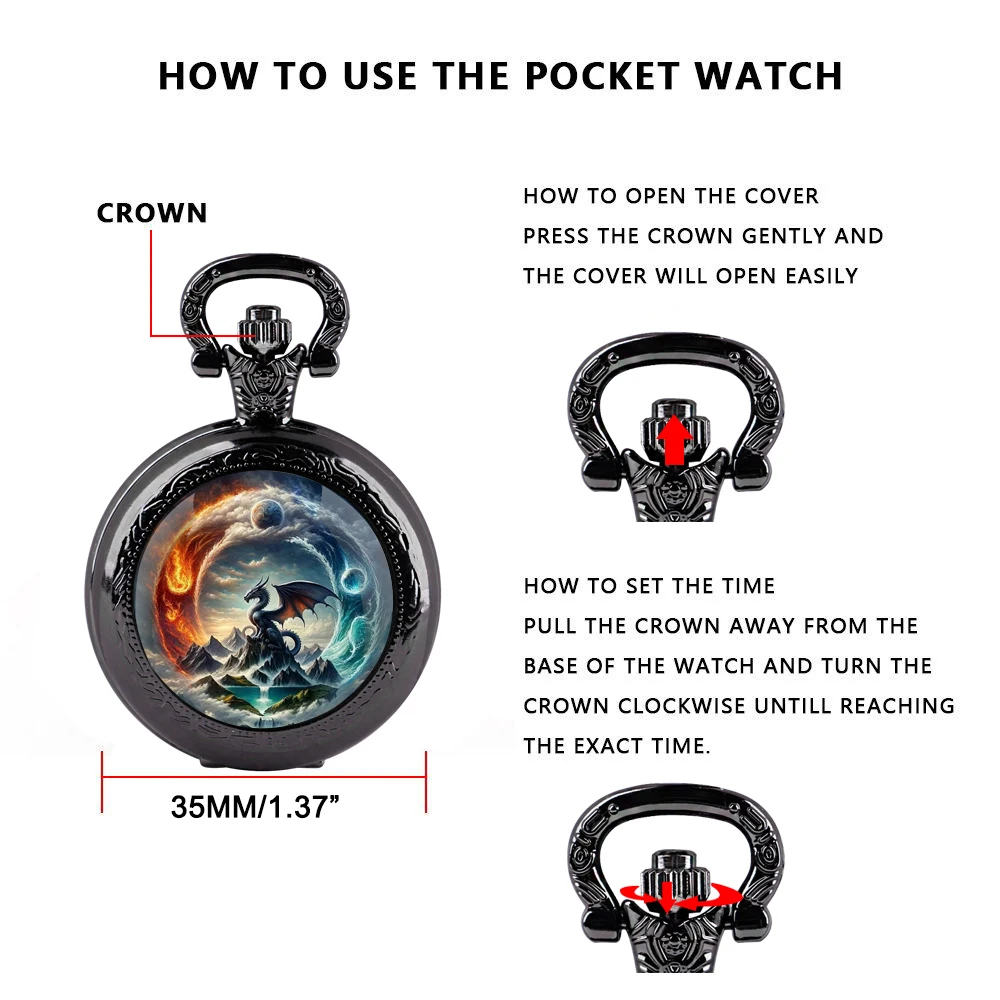 Majestic Dragon and Mystical Landscape Pocket Watch Vintage Women Necklace Pendant Clock Men Watch Gift Relojes De Bolsillo