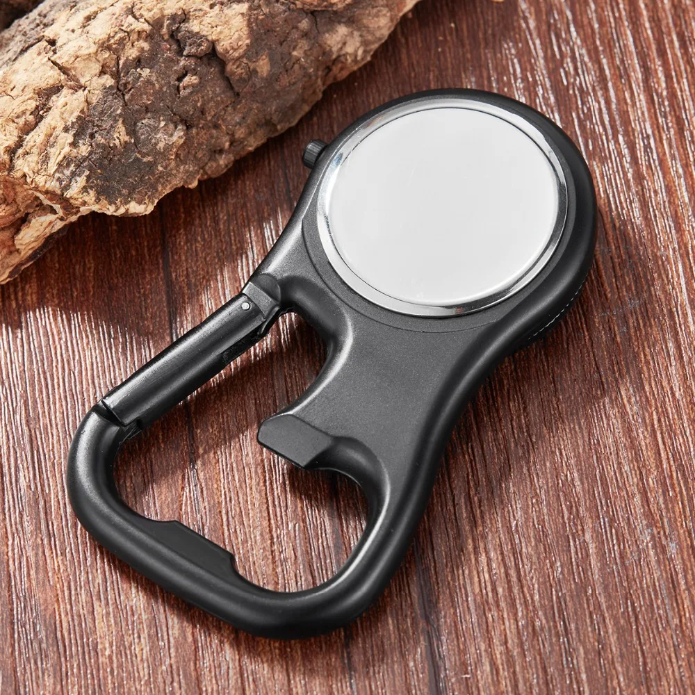 Multifunctional Clip-On Carabiner Pocket Watch Nurse Watch Compass Bottle Opener for Doctors Chefs Luminous Outdoor Sport Clock