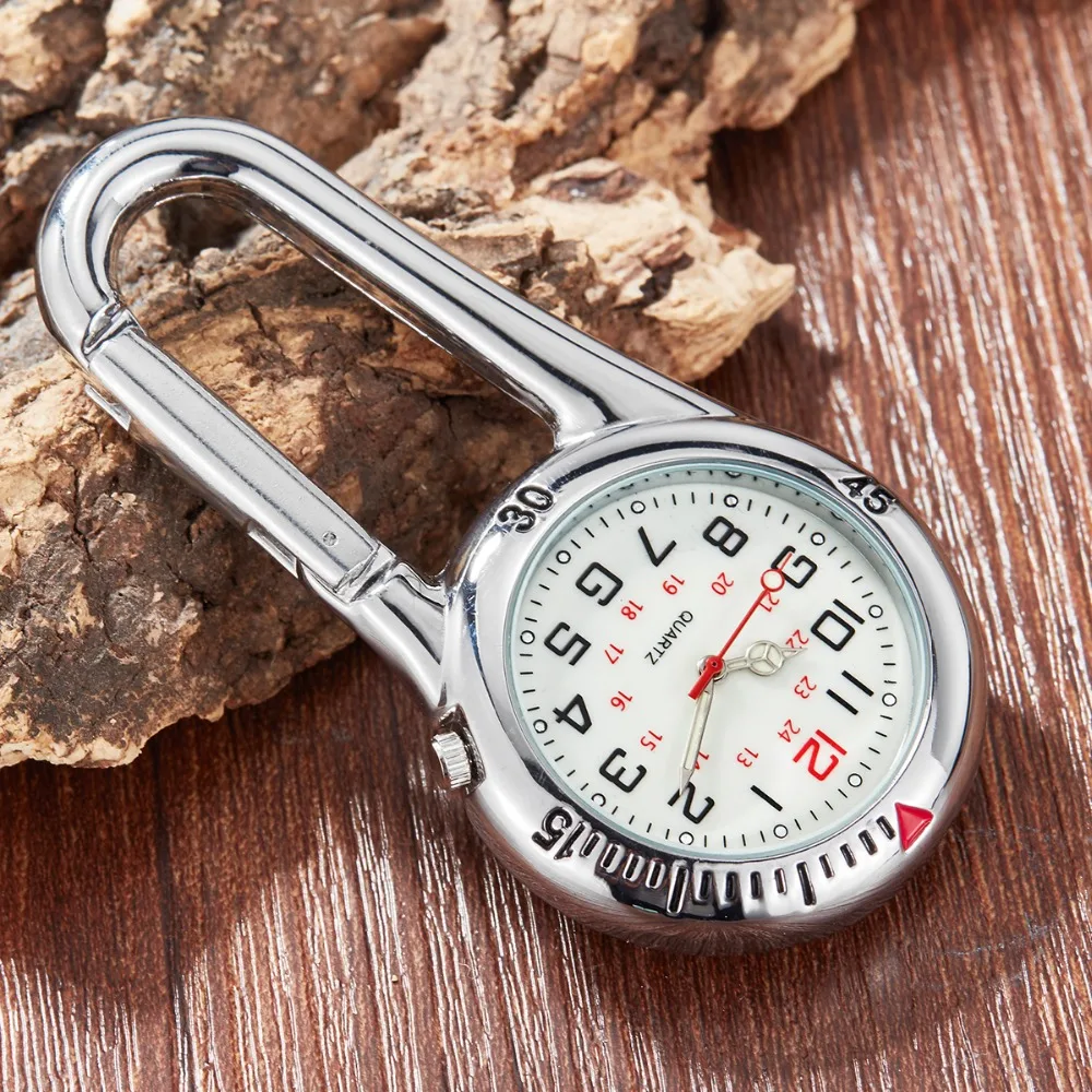 Multifunctional Clip-On Carabiner Pocket Watch Nurse Watch Compass Bottle Opener for Doctors Chefs Luminous Outdoor Sport Clock