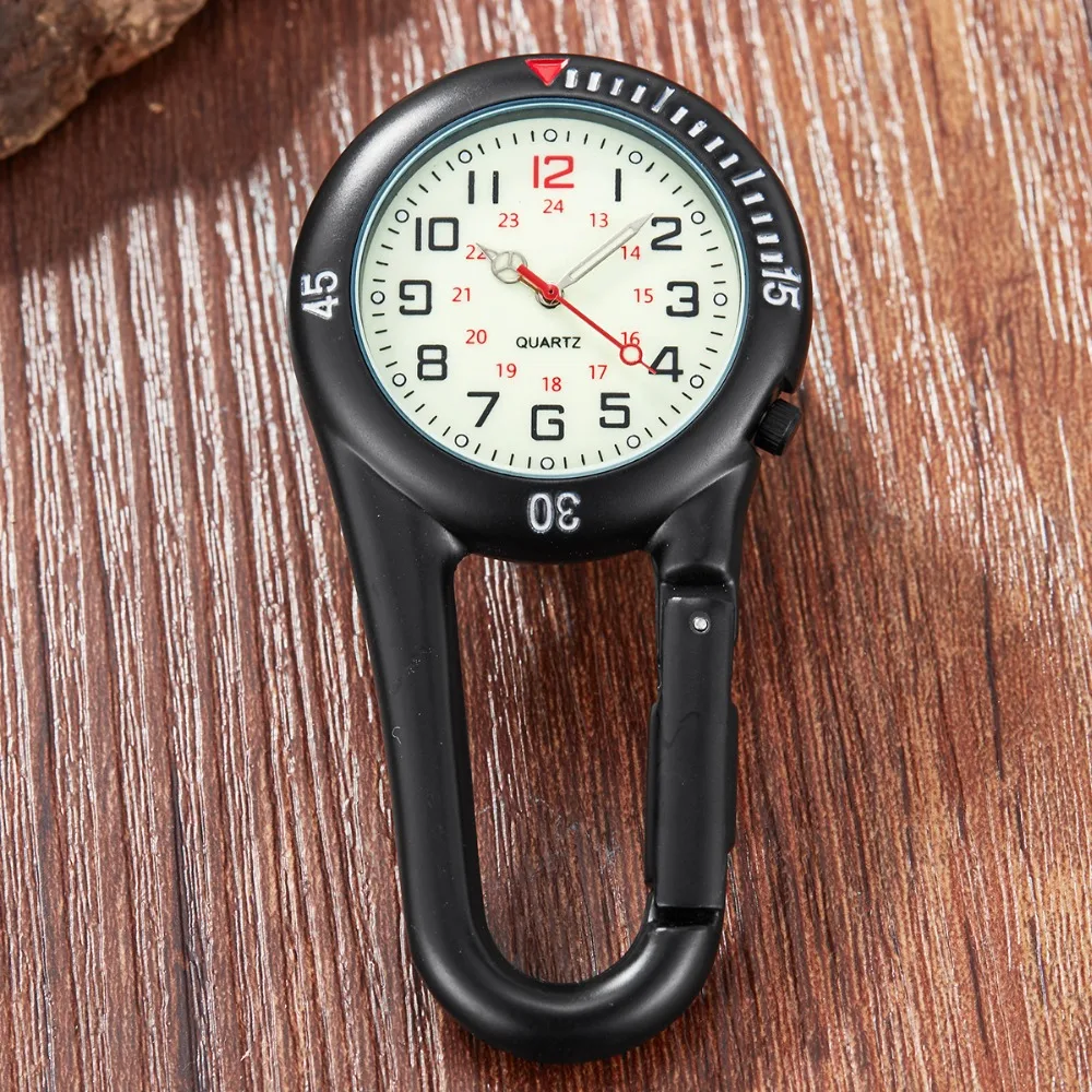 Multifunctional Clip-On Carabiner Pocket Watch Nurse Watch Compass Bottle Opener for Doctors Chefs Luminous Outdoor Sport Clock