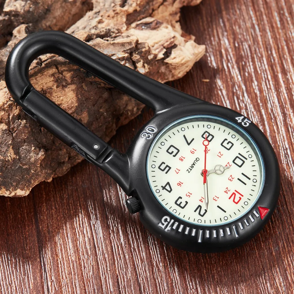 Multifunctional Clip-On Carabiner Pocket Watch Nurse Watch Compass Bottle Opener for Doctors Chefs Luminous Outdoor Sport Clock