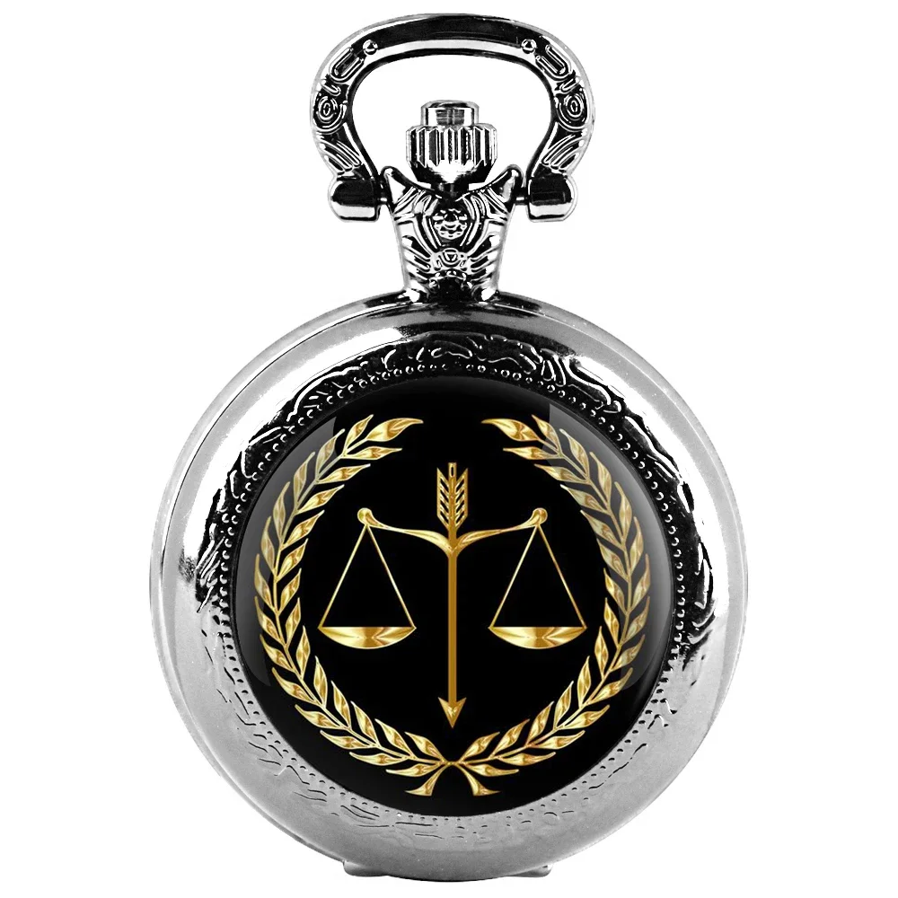 Exquisite Balance of Justice and Fairness Quartz Pocket Watch Necklace Pendant with Chain Gifts For Women Man Souvenir