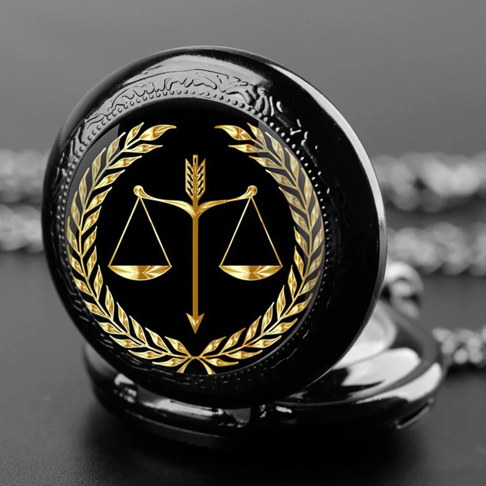 Exquisite Balance of Justice and Fairness Quartz Pocket Watch Necklace Pendant with Chain Gifts For Women Man Souvenir