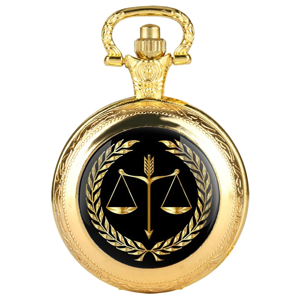 Exquisite Balance of Justice and Fairness Quartz Pocket Watch Necklace Pendant with Chain Gifts For Women Man Souvenir