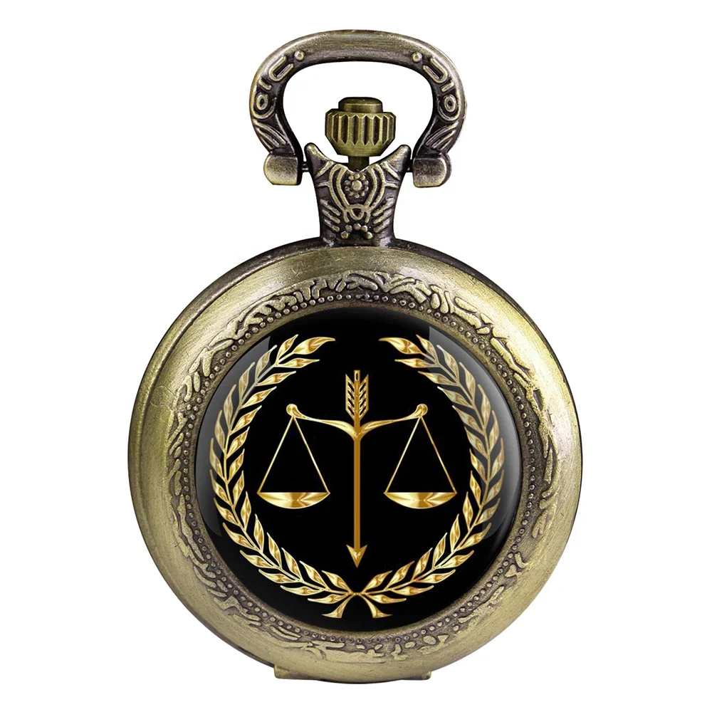 Exquisite Balance of Justice and Fairness Quartz Pocket Watch Necklace Pendant with Chain Gifts For Women Man Souvenir