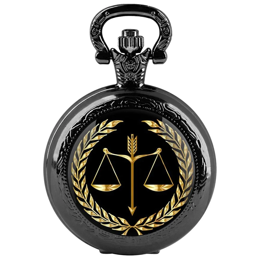 Exquisite Balance of Justice and Fairness Quartz Pocket Watch Necklace Pendant with Chain Gifts For Women Man Souvenir