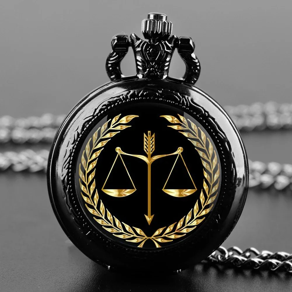 Exquisite Balance of Justice and Fairness Quartz Pocket Watch Necklace Pendant with Chain Gifts For Women Man Souvenir