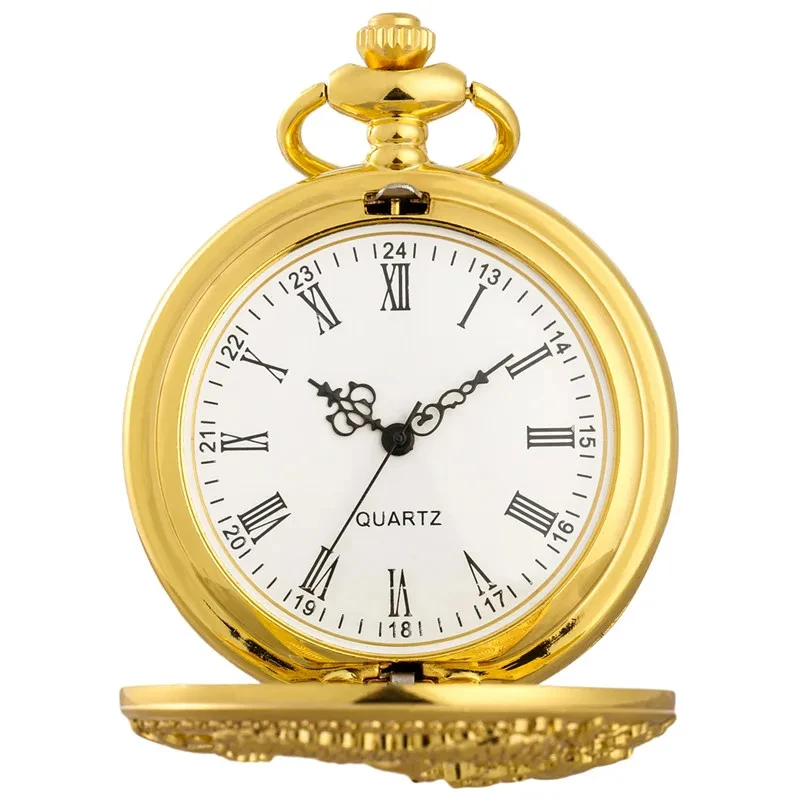 Classic Vintage Pocket Watch Fashion Hollow Carving Chinese Dragon Roman Numerals Dial Necklace Gift