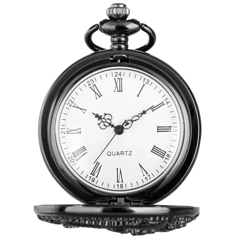 Classic Vintage Pocket Watch Fashion Hollow Carving Chinese Dragon Roman Numerals Dial Necklace Gift