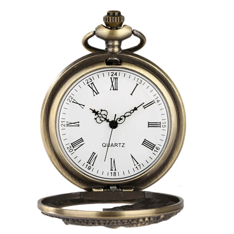 Classic Vintage Pocket Watch Fashion Hollow Carving Chinese Dragon Roman Numerals Dial Necklace Gift