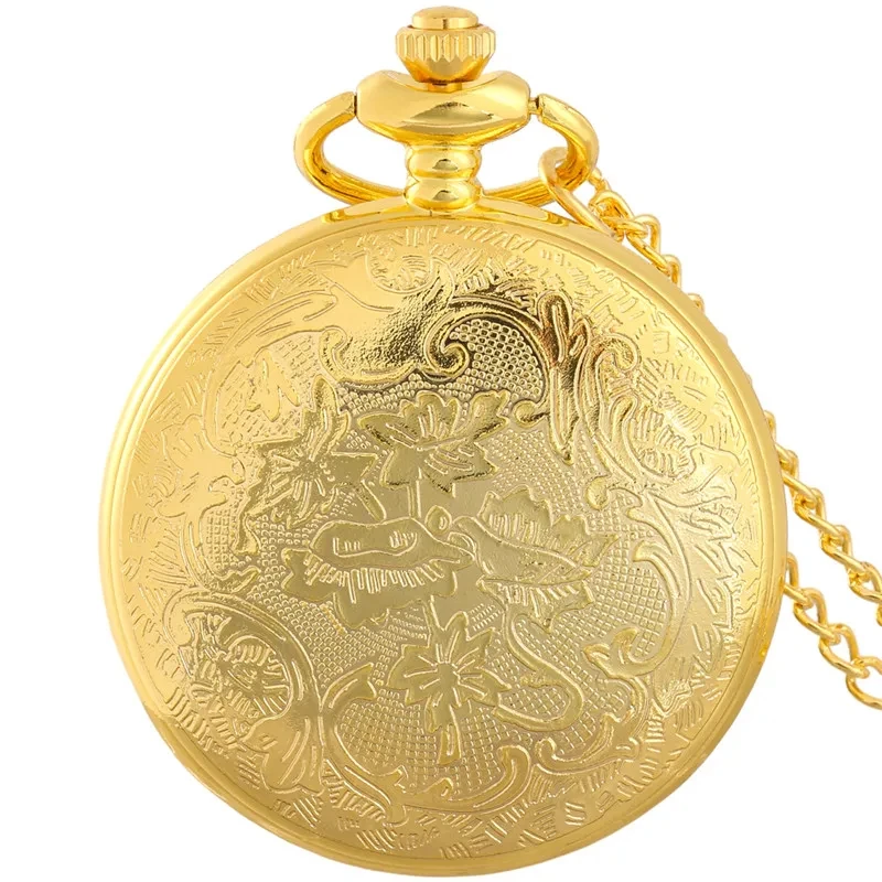 Classic Vintage Pocket Watch Fashion Hollow Carving Chinese Dragon Roman Numerals Dial Necklace Gift