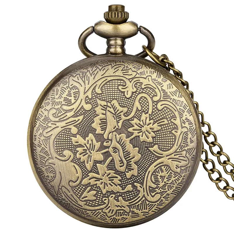 Classic Vintage Pocket Watch Fashion Hollow Carving Chinese Dragon Roman Numerals Dial Necklace Gift