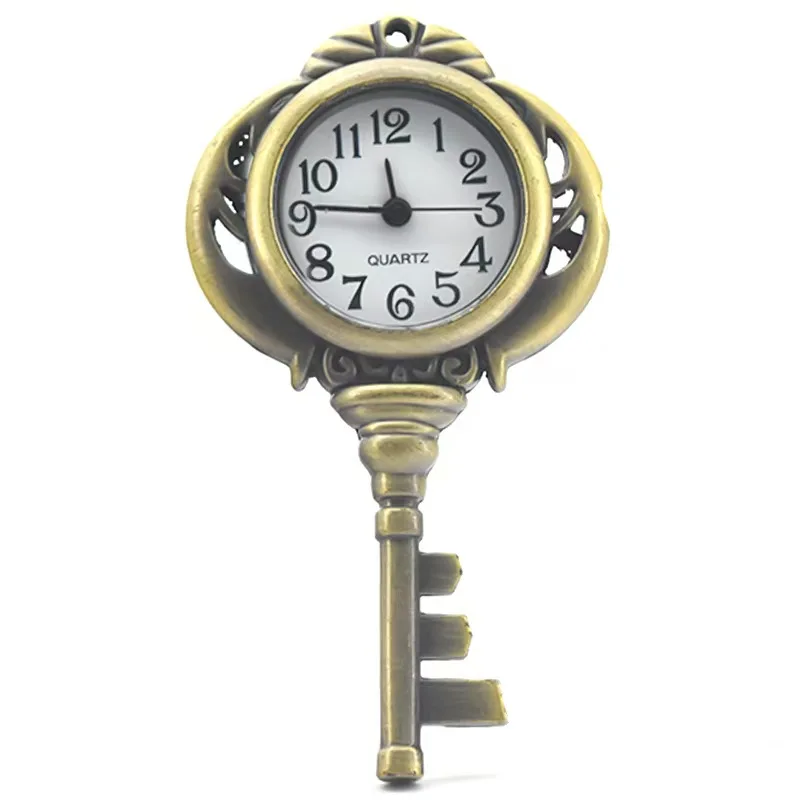 Retro Bronze Steampunk Key Quartz Pocket Watch Necklace Pendant Clock Chain Men's And Women's Chain Gift