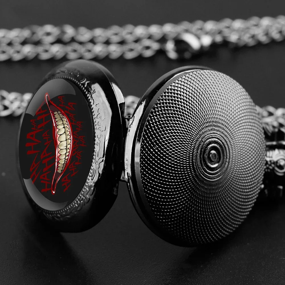 Joker Smile Design Dome Quartz Pocket Watch Arabic Numeral Dial Vintage Men Women Necklace Pendant Creative Clock Gift Relógio