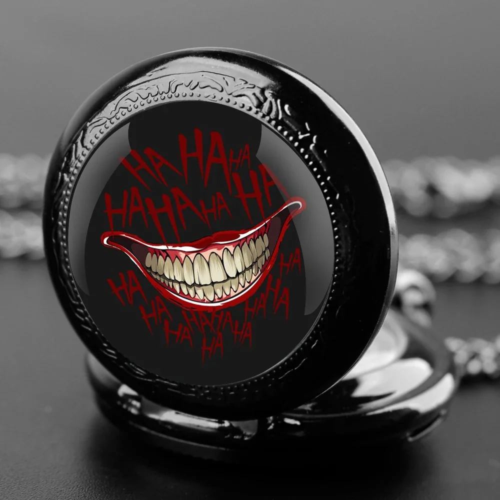 Joker Smile Design Dome Quartz Pocket Watch Arabic Numeral Dial Vintage Men Women Necklace Pendant Creative Clock Gift Relógio