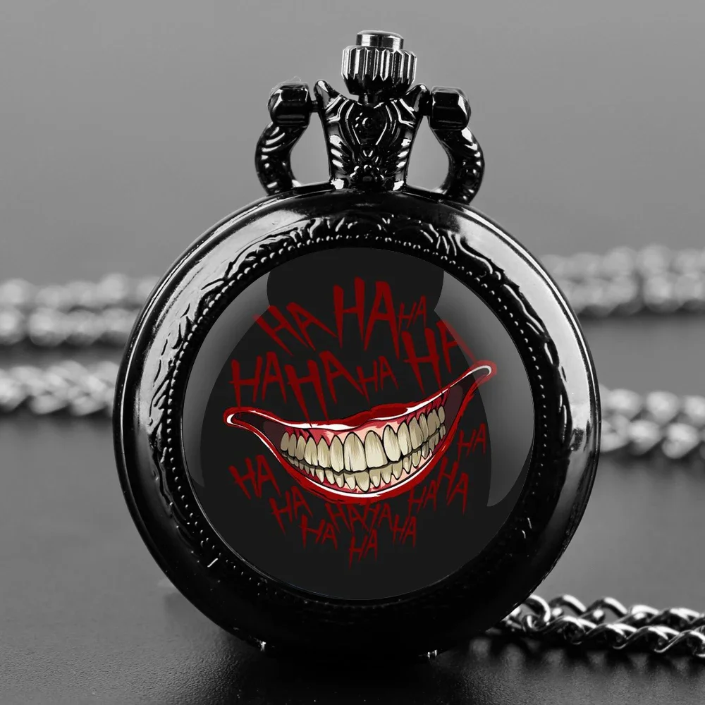 Joker Smile Design Dome Quartz Pocket Watch Arabic Numeral Dial Vintage Men Women Necklace Pendant Creative Clock Gift Relógio