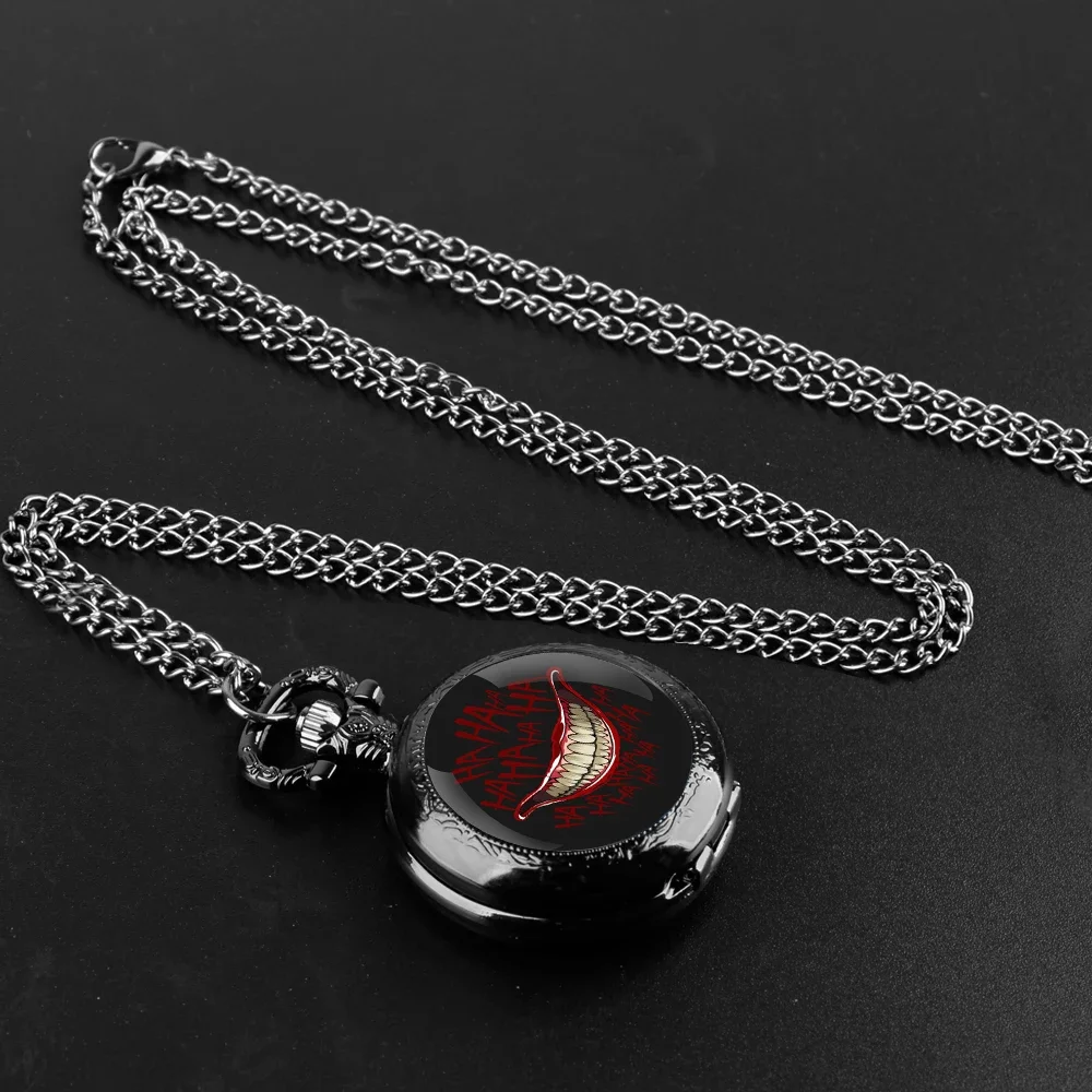Joker Smile Design Dome Quartz Pocket Watch Arabic Numeral Dial Vintage Men Women Necklace Pendant Creative Clock Gift Relógio