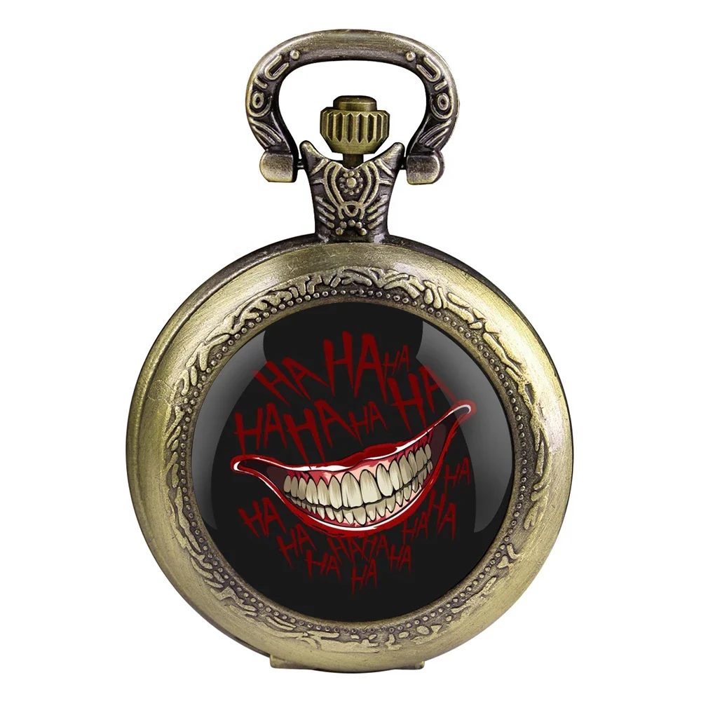 Joker Smile Design Dome Quartz Pocket Watch Arabic Numeral Dial Vintage Men Women Necklace Pendant Creative Clock Gift Relógio