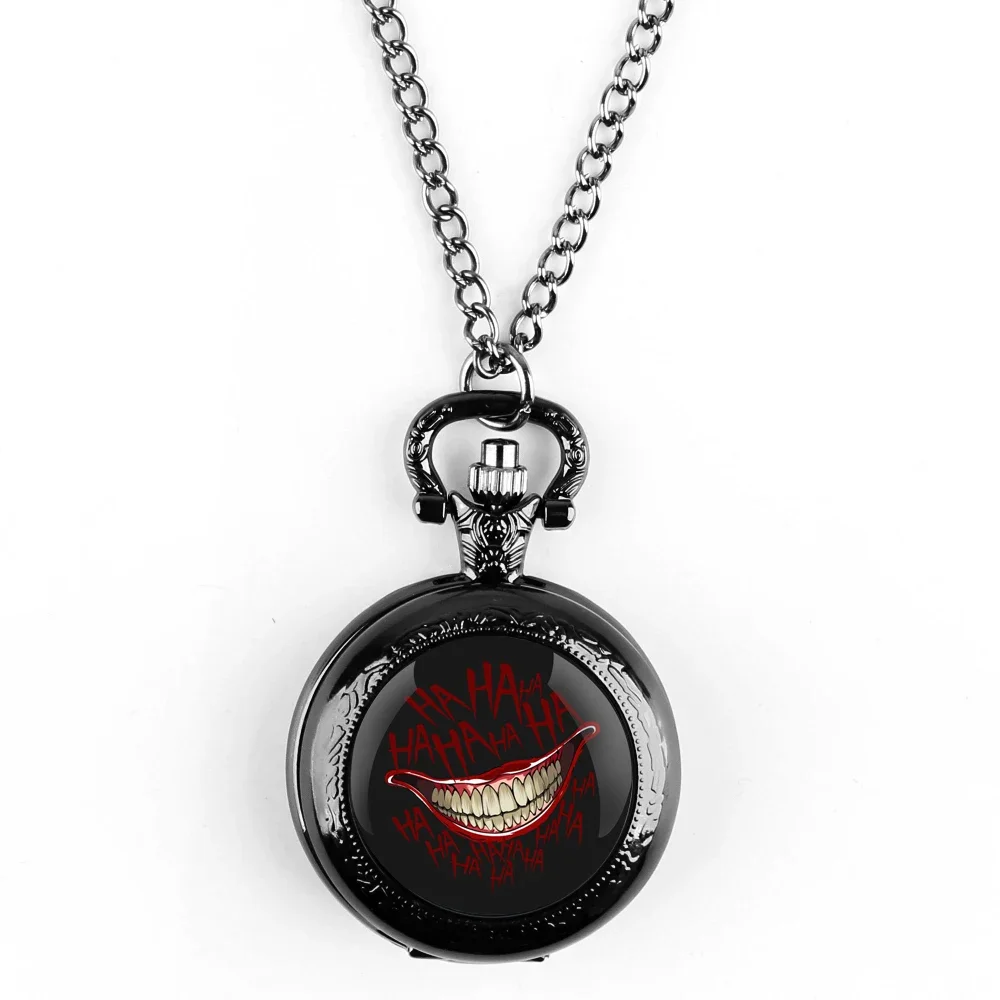 Joker Smile Design Dome Quartz Pocket Watch Arabic Numeral Dial Vintage Men Women Necklace Pendant Creative Clock Gift Relógio