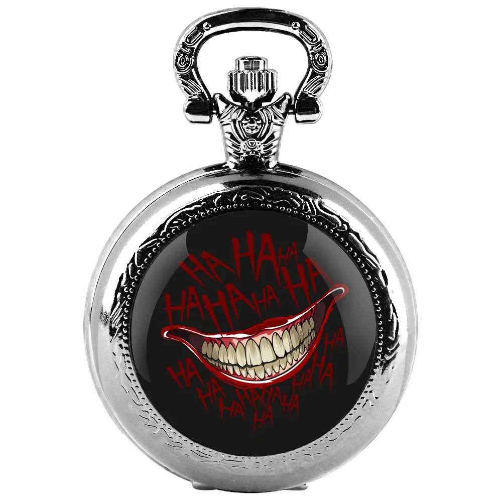 Joker Smile Design Dome Quartz Pocket Watch Arabic Numeral Dial Vintage Men Women Necklace Pendant Creative Clock Gift Relógio