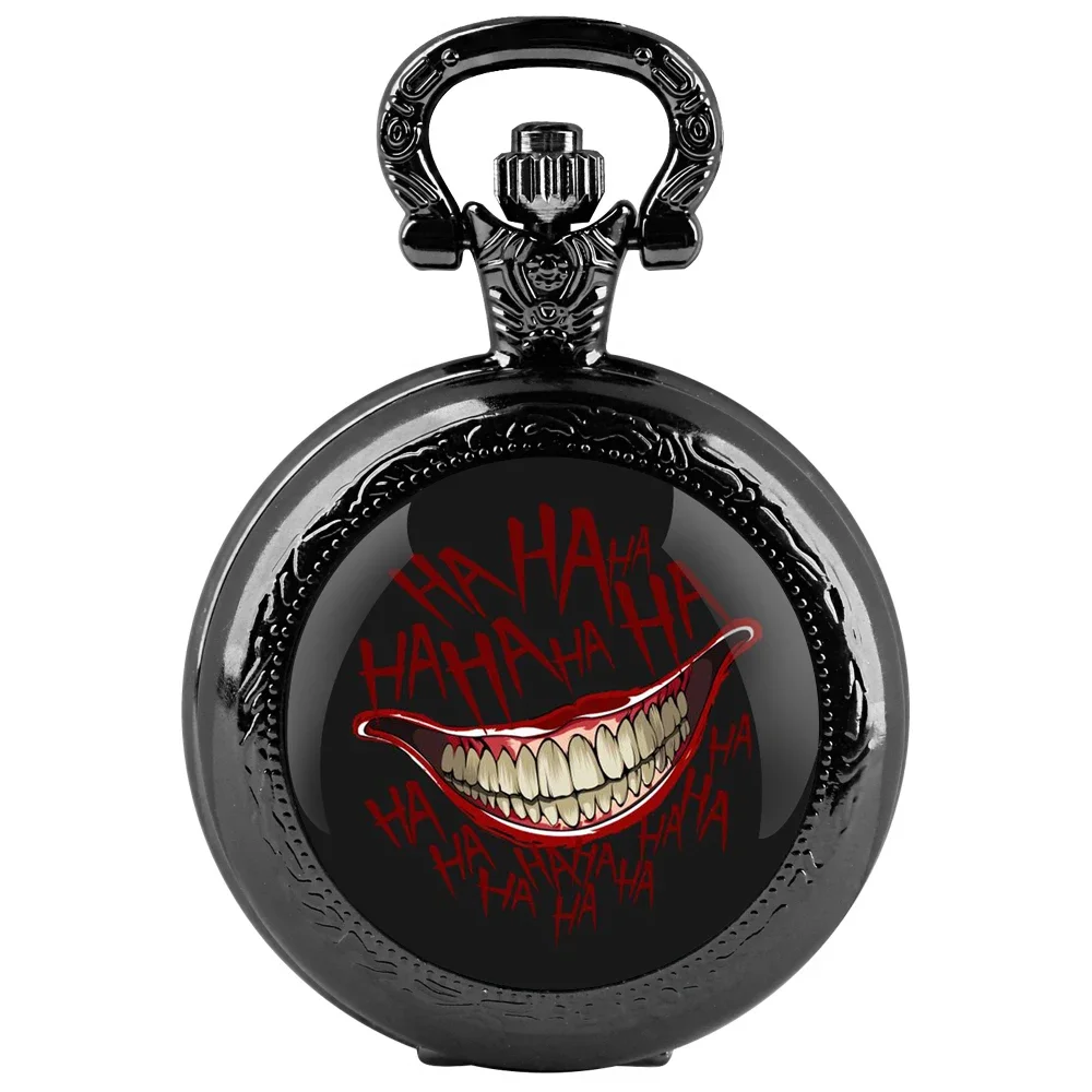 Joker Smile Design Dome Quartz Pocket Watch Arabic Numeral Dial Vintage Men Women Necklace Pendant Creative Clock Gift Relógio