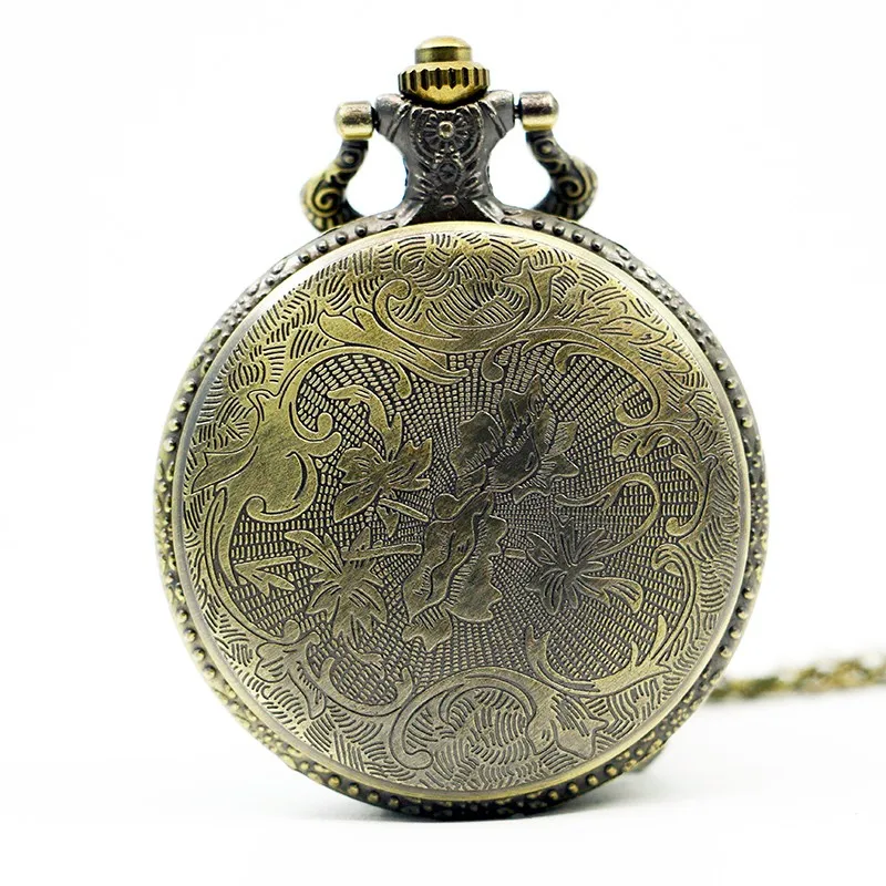 Vintage Bronze Chinese Style Dragon Design Quartz Pocket Watch With Necklace Chain Best Gift CF1039