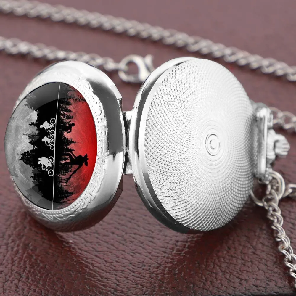 Suspenseful Movie Glass Dome Vintage Quartz Pocket Watch Men Women Pendant Necklace Chain Charm Clock Hours Jewelry Gifts