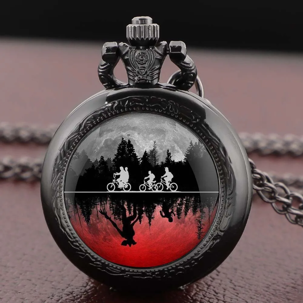 Suspenseful Movie Glass Dome Vintage Quartz Pocket Watch Men Women Pendant Necklace Chain Charm Clock Hours Jewelry Gifts
