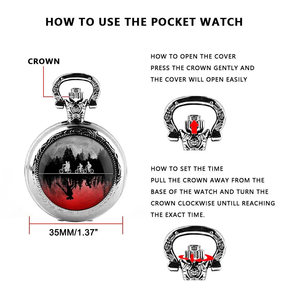 Suspenseful Movie Glass Dome Vintage Quartz Pocket Watch Men Women Pendant Necklace Chain Charm Clock Hours Jewelry Gifts