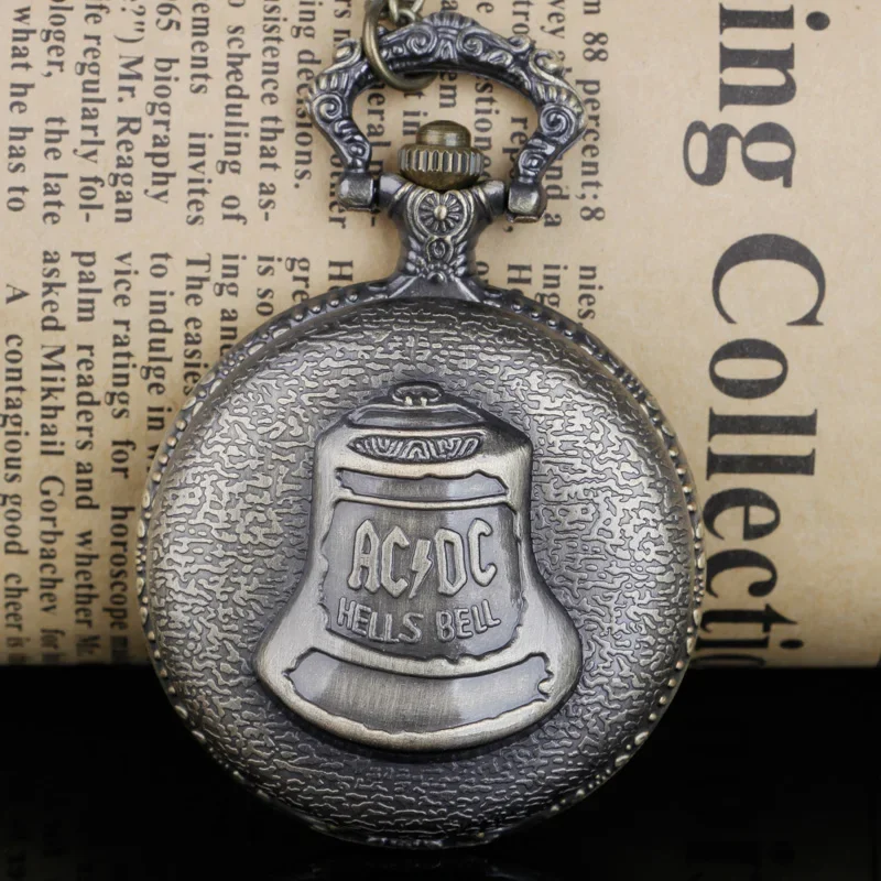 Vintage Bronze Quartz Pocket Watch Hell Bell Pattern Pendant Jewelry Chain Watch Men Women Clock Gift Collection