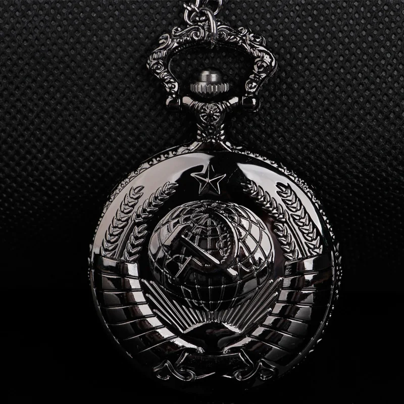 Best Festival Souvenir Gold and Silver Pocket Watch Soviet Emblem Sickle Emblem Communist Fob Chain Watch Men's and Women's Gift