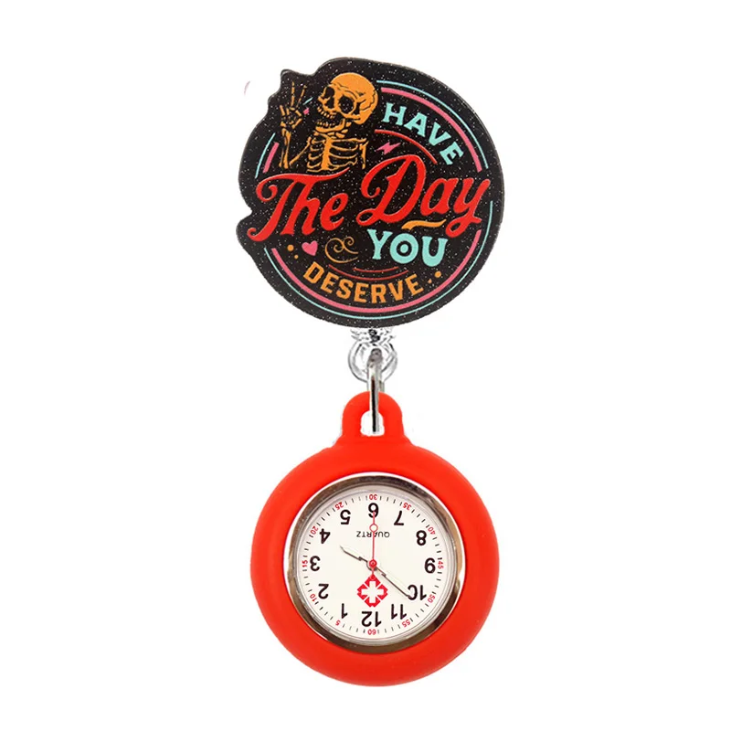 Glitter Hospital Health Care Acrylic Sloth Dog Cat Lovely Nurse Doctor Alligator Clip Pocket Watches Medical Hang Clock