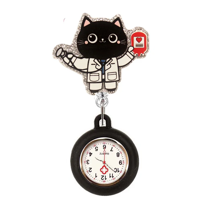 Glitter Hospital Health Care Acrylic Sloth Dog Cat Lovely Nurse Doctor Alligator Clip Pocket Watches Medical Hang Clock
