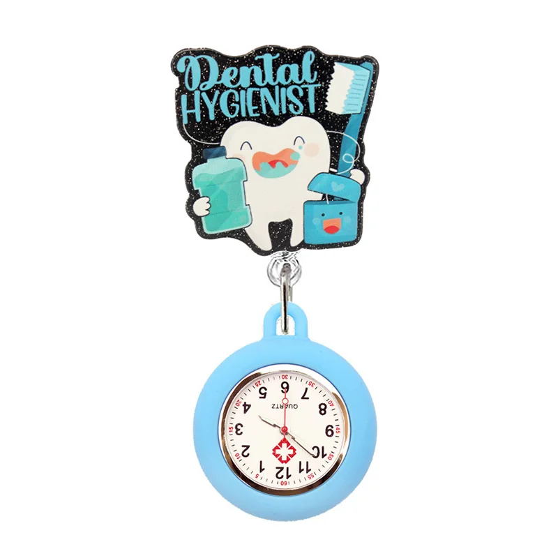 Glitter Hospital Health Care Acrylic Sloth Dog Cat Lovely Nurse Doctor Alligator Clip Pocket Watches Medical Hang Clock