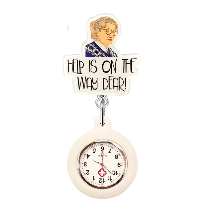 Glitter Hospital Health Care Acrylic Sloth Dog Cat Lovely Nurse Doctor Alligator Clip Pocket Watches Medical Hang Clock