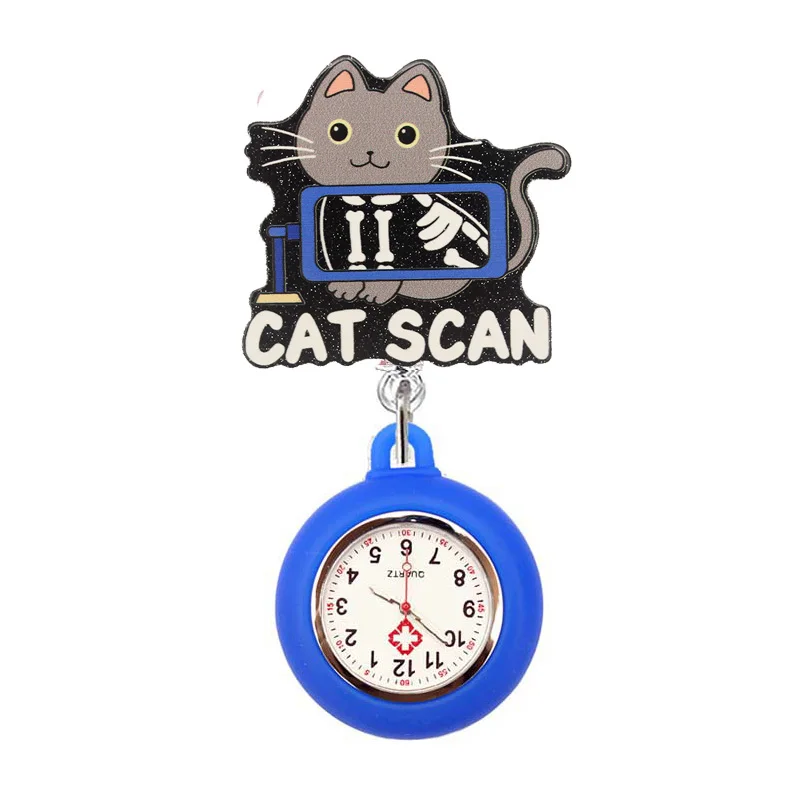 Glitter Hospital Health Care Acrylic Sloth Dog Cat Lovely Nurse Doctor Alligator Clip Pocket Watches Medical Hang Clock