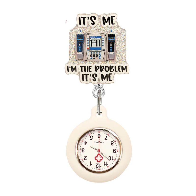 Glitter Hospital Health Care Acrylic Sloth Dog Cat Lovely Nurse Doctor Alligator Clip Pocket Watches Medical Hang Clock