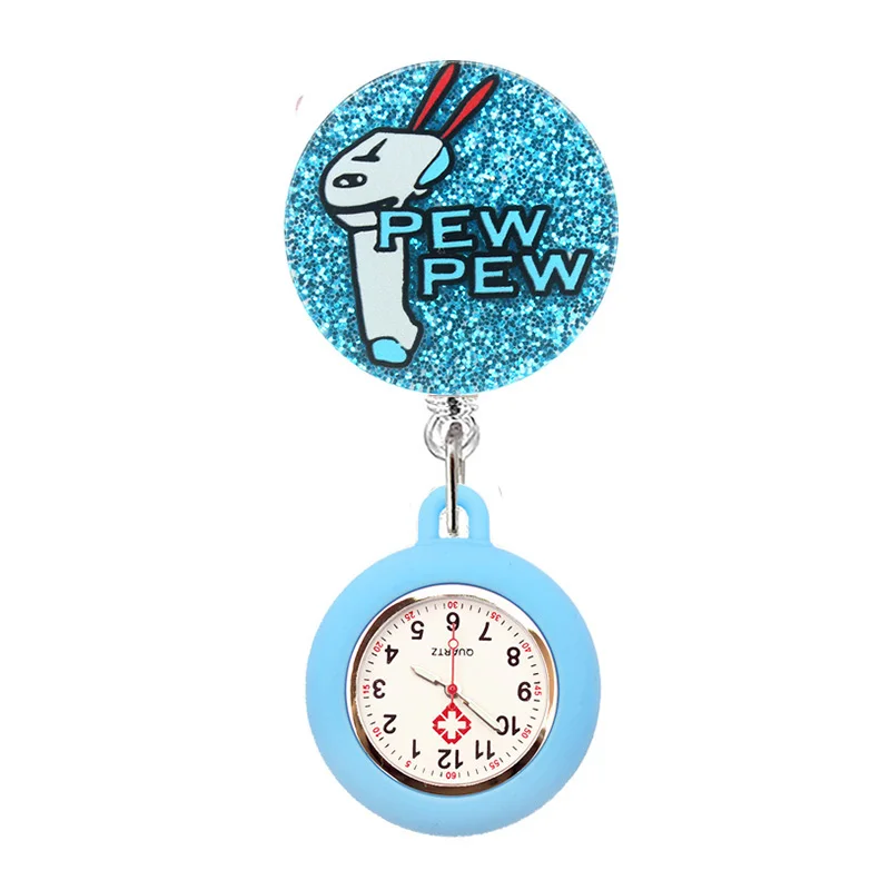 Glitter Hospital Health Care Acrylic Sloth Dog Cat Lovely Nurse Doctor Alligator Clip Pocket Watches Medical Hang Clock