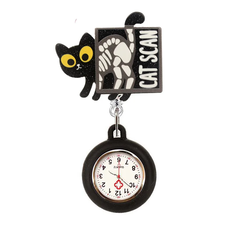 Glitter Hospital Health Care Acrylic Sloth Dog Cat Lovely Nurse Doctor Alligator Clip Pocket Watches Medical Hang Clock