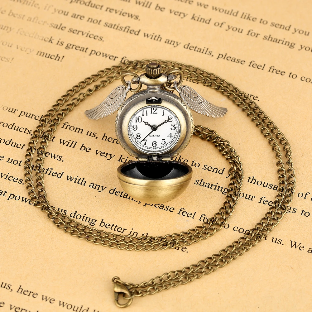 Bronze Quartz Pocket Watch Feather Wing Pendant Luxury Watches Vintage Fob Clock Chain Necklace Gift for Men Women Dropshipping