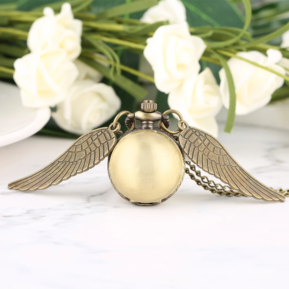 Bronze Quartz Pocket Watch Feather Wing Pendant Luxury Watches Vintage Fob Clock Chain Necklace Gift for Men Women Dropshipping